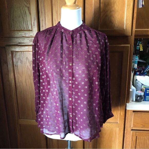 NWT Anthropologie Moulinette Soeurs Sheer Printed Long Sleeve Blouse - S - Picture 1 of 16